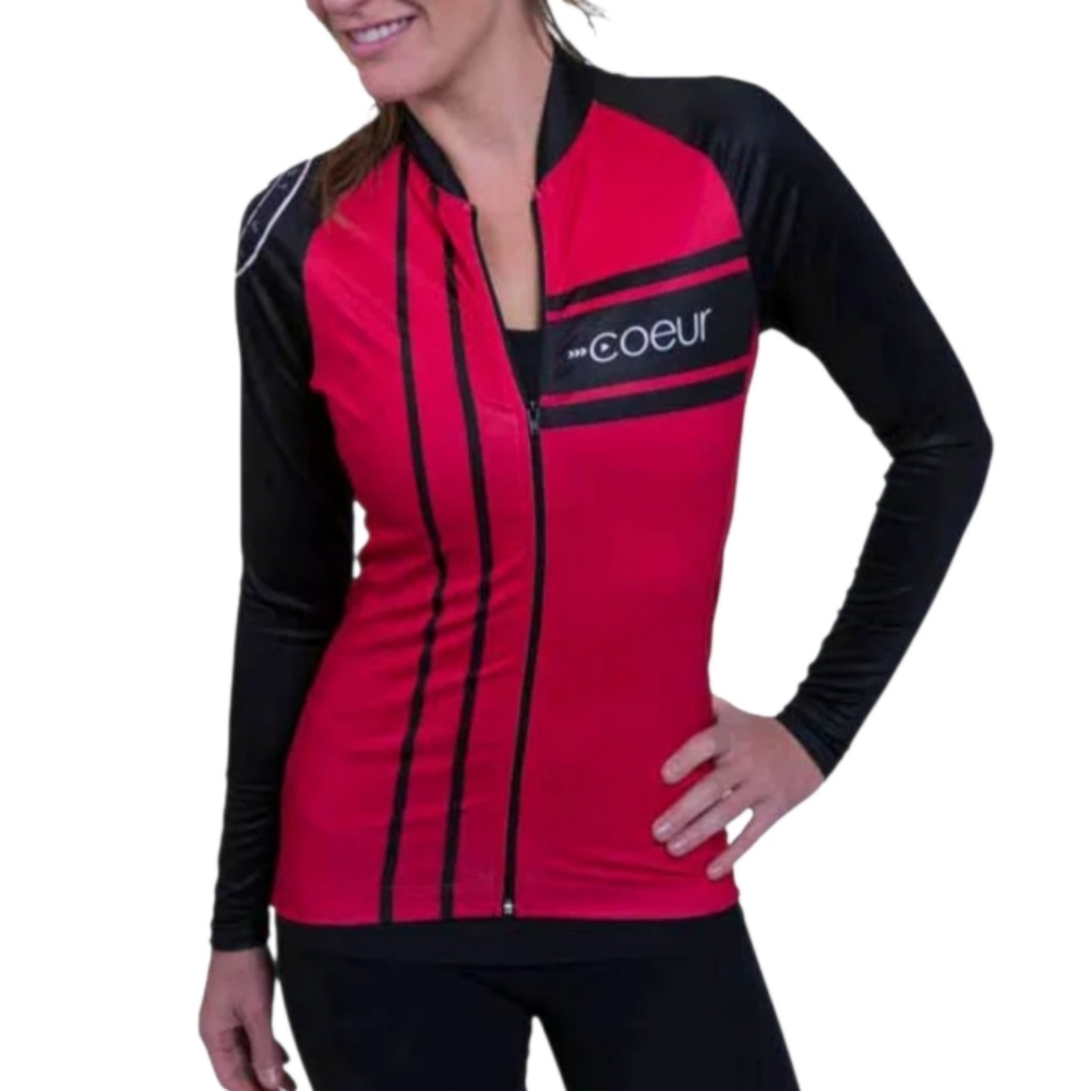 COEUR Women's Cycling Jersey Athletic Jacket Red Black Stretch LARGE